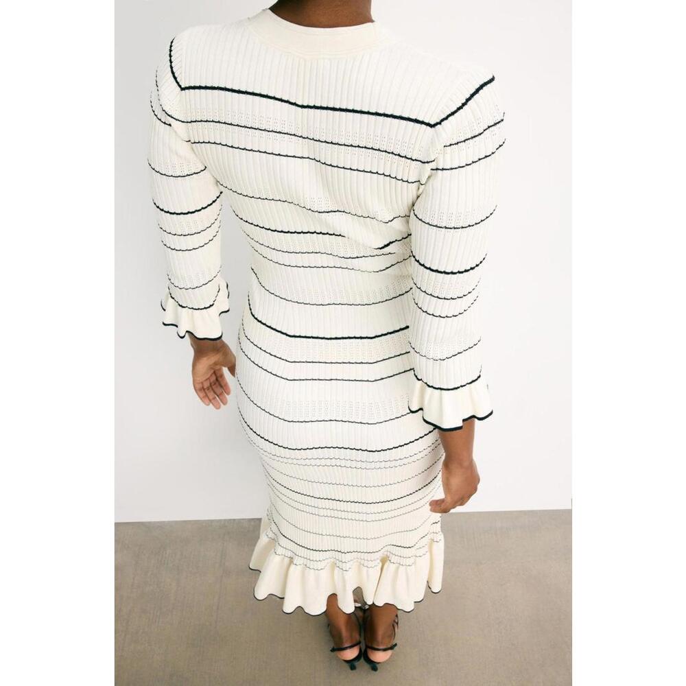 Sandro White Striped Knit Maxi Dress Size 38 - Picture 2 of 7